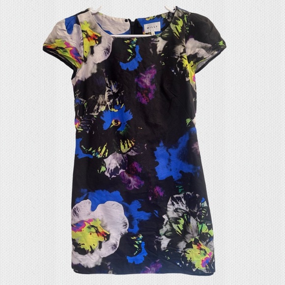 Milly Dresses & Skirts - Milly Black & Blue Women's Floral Dress with Back Zipper Sz 0‎